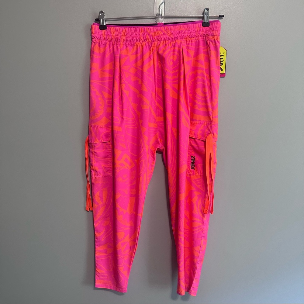 Zumba Wear Women’s Medium Harem Cargo Pants Coral Pink Beach Baller NWT